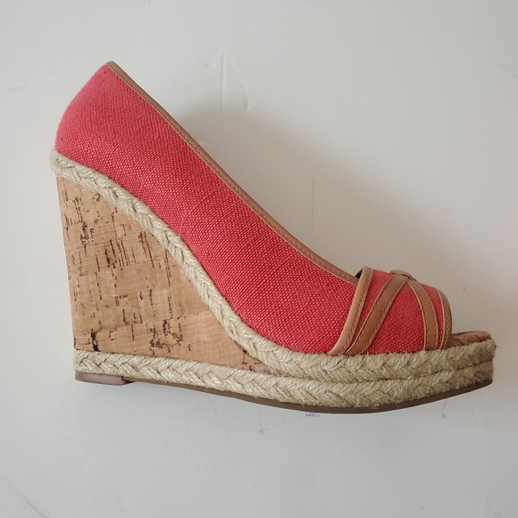 Ivanka Trump Coral (Orange) & Cork Wedges Size 10 - Picture 2 of 4